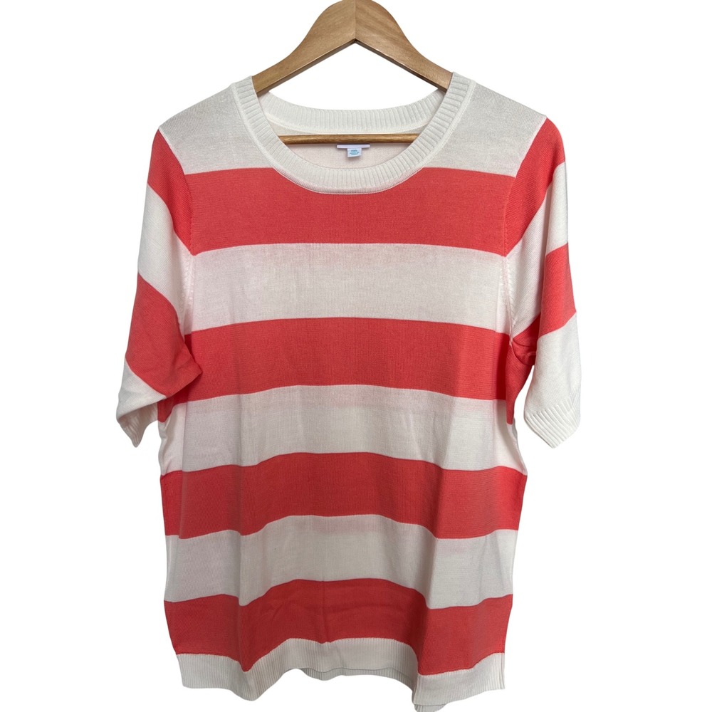 LuLaRoe Pink‎ White Striped Sweater Short Sleeve Womens 2XL Lightweight Knit Top